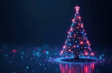 modern futuristic digital holographic holiday tree in virtual reality. new year and christmas concep