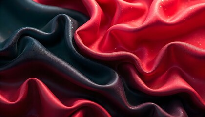 Poster - abstract background featuring semi-transparent red silk fabric with flowing drapery and soft, elegan
