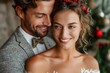 © denklim - Couple celebrating their love during a festive winter wedding in a cozy indoor setting adorned with holiday decorations