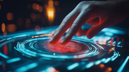 Poster - A hand is touching a blue circle on a screen