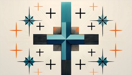 Aufkleber -  A minimalist design featuring crosses and pluses in a simple, geometric pattern on a transp_1(89)