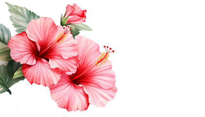 Wall Mural - illustration hibiscus flowers watercolor background. copy space