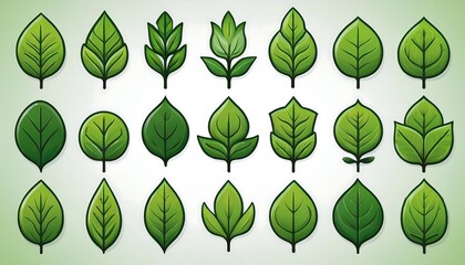 Aufkleber -  A set of green leaf icons includes leaves on a white background with a collection suitable _1(147)