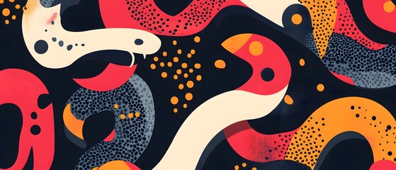 Poster - Abstract colorful snakes swirl across a dark background, creating a dynamic visual pattern.