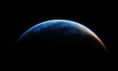 Stunning View of Earth from Space with Planetary Curvature and Exquisite Blue and Green Colors Against a Dark Background