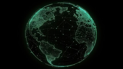 Poster - Futuristic Digital Globe in Neon Green with Global Connections and Data Points in a High-Tech Style for Technology and Innovation Themes