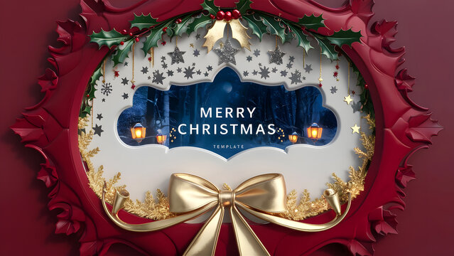 Festive Merry Christmas Frame Background | Holiday Design for Cards & Celebrations