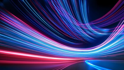 Fototapete -  Curved blue and pink LED light trails create fast motion with laser stripes shining brightl_1(270)