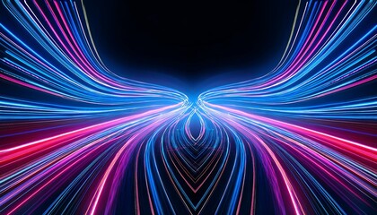 Fototapete -  Curved blue and pink LED light trails create fast motion with laser stripes shining brightl_1(271)
