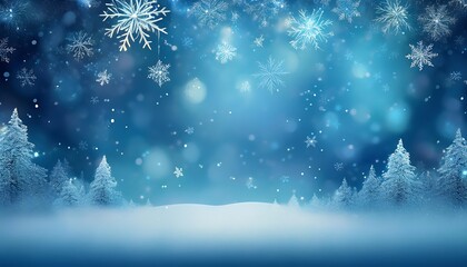 Poster -  Light blue background featuring snowflakes and a peaceful winter scene with space for text _1(374)