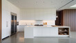 © Maria - Modern Minimalist Kitchen Interior Design  White Cabinets  Island  Concrete Floor