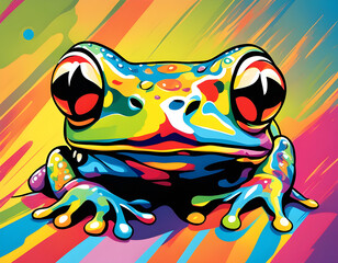 colorful frog with cool isolated pop art style background