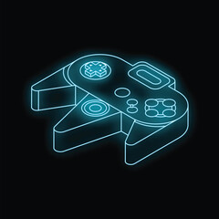 Poster - neon blue outline of a video game controller glowing on a black background