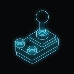 Poster - Neon blue glowing joystick on a black background representing the concept of gaming