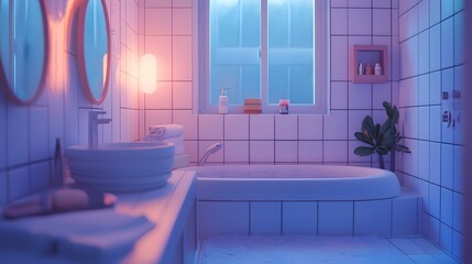 Poster - Serene bathroom retreat modern home interior design minimalist style bright natural light tranquility and relaxation