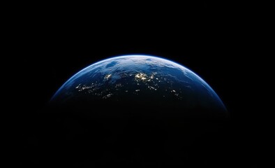 A Stunning View of Earth from Space Showcasing the Beautiful Blue Planet at Night with Sparkling City Lights and Deep Black Sky Surrounding It