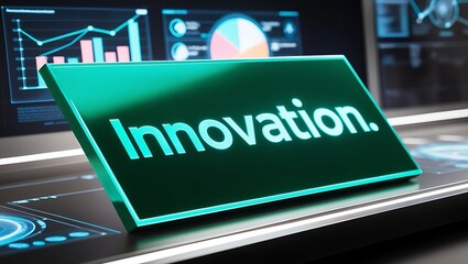 Poster - Futuristic display screen showing the word 'Innovation' amidst data visualizations.