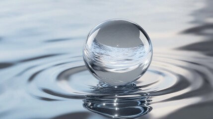 Poster - A clear ball is floating on top of a body of water
