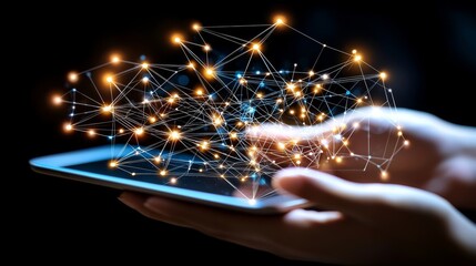 Aufkleber - Global Network Connection on Tablet Digital Landscape Visual Representation Dark Environment Close-up View Technology Concept