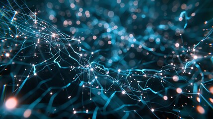 Poster - Abstract digital network with glowing blue lines and white dots.