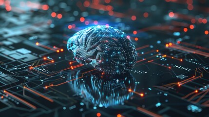 Poster - A digital rendering of a human brain with glowing lines and nodes.