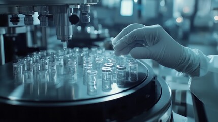 Aufkleber - A person is wearing gloves and is touching a glass container