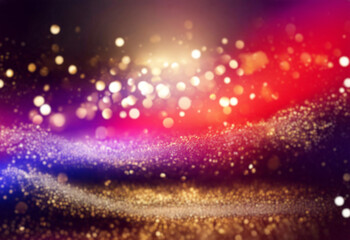 Aufkleber - A dark background with a wave of golden glitter and sparkling bokeh lights.