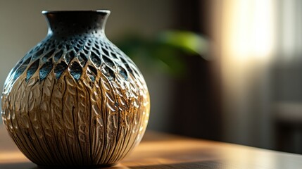 Poster - A Textured Ceramic Vase with a Blue and Brown Glaze