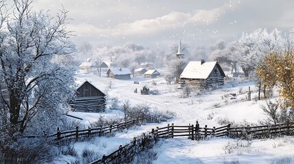 Canvas Print - Mountain village in winter