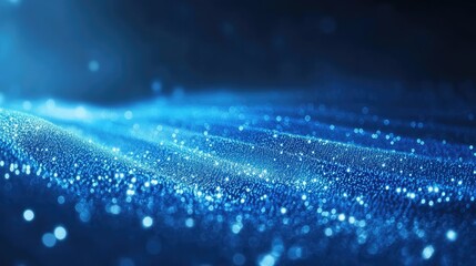 Poster - Abstract image of a shimmering, wavy blue surface. The texture is like tiny sparkling particles, creating a dreamy and ethereal atmosphere.