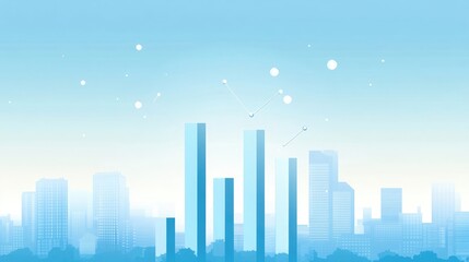 Poster - Abstract cityscape with growth graph.  Modern design in cool blue tones.
