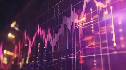 Poster - Vibrant pink and purple data streams flow across a digital screen, showcasing dynamic market trends and financial data.