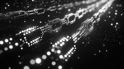 Poster - Abstract digital chain links glowing in the dark.  A futuristic, technological design with a sense of connectivity.