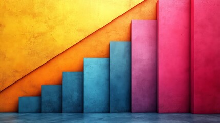 Poster - Growth and Progress: A vibrant abstract visualization of upward trajectory, with colorful bars ascending against a textured background.  A powerful visual metaphor for success, development.