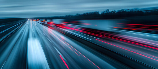 Canvas Print - Blurred Motion of Trucks on a Highway