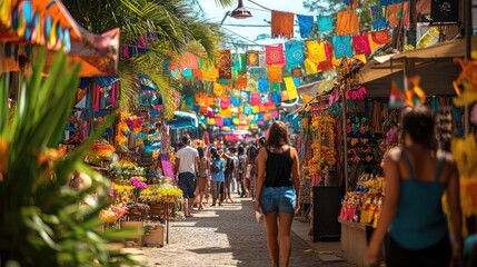 Colorful Market Street in a Tropical Town