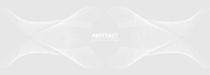 Poster - Soft grey modern abstract wide banner with white striped wavy pattern. White and gray vector illustration abstract background.