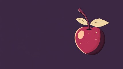 Poster - Red Apple on Purple Background: A stylized red apple with leaves, rendered in a vibrant flat design against a rich purple background.