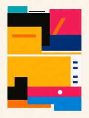 Poster - Abstract Geometric Composition: Bold, vibrant colors and playful geometric shapes intertwine in this minimalist digital artwork, creating a dynamic and captivating visual experience.
