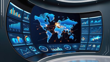 Digital world map concept on computer screen for global business and communication