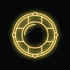 Poster - Glowing neon line lifebuoy icon isolated on black background. Life saving floating lifebuoy for beach, rescue belt for saving people