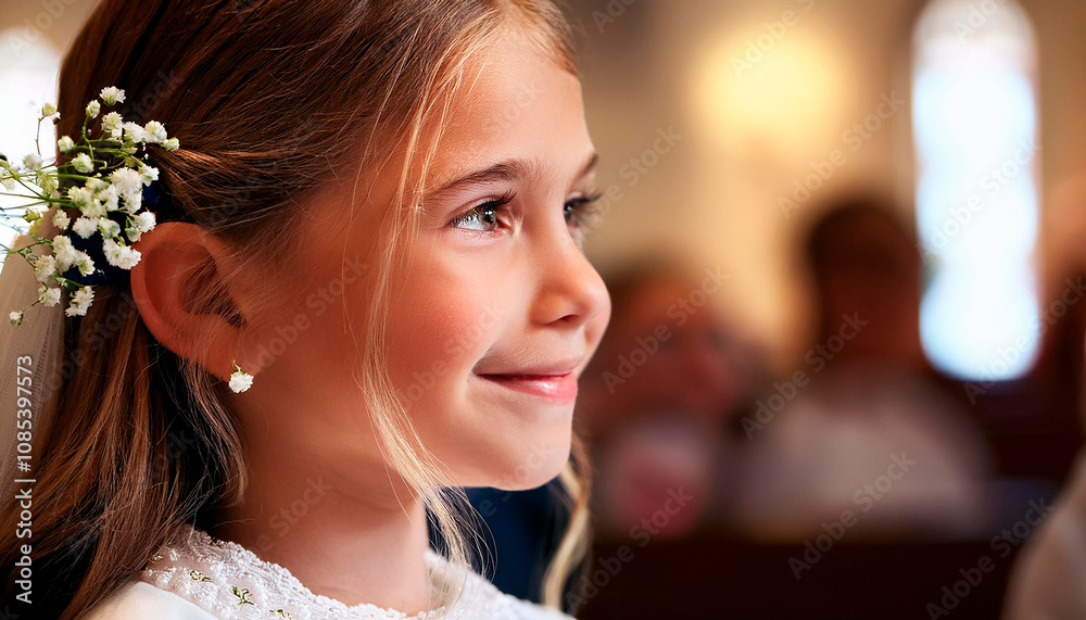 Menina Feliz No Dia Da Sua Primeira Comunhão Ou Primeira Eucaristia Na