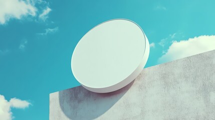 Poster - abstract composition of form and sky: a minimalist artwork where a serene white disk poised dramatic