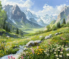 Wall Mural - Alpine Meadow Serenity