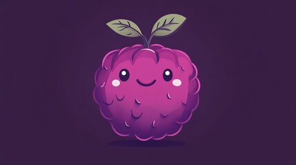 Canvas Print - A cute cartoon raspberry with a happy face and two leaves on top.