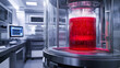 © Anthichada - A bioreactor stimulating a vibrant red culture in a state-of-the-art laboratory. The bioreactor features a sleek, transparent chamber with visible red liquid. Bioreactor undergoes cultivation