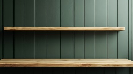 Poster - A shelf with a green wall behind it