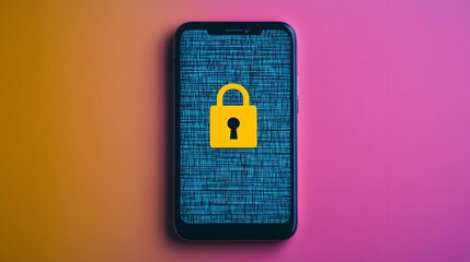 Aufkleber - Mobile Smartphone with a Security Lock Icon on a Colorful Background Emphasizing Data Protection and Cybersecurity Awareness for Digital Users