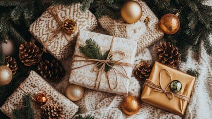 Poster - A pile of presents with a pine tree on top of one of them