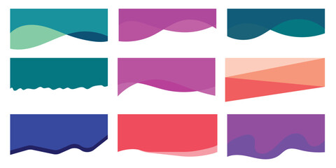 set of web dividers shape. collection of web curve wave lines, abstract design element for top, bott